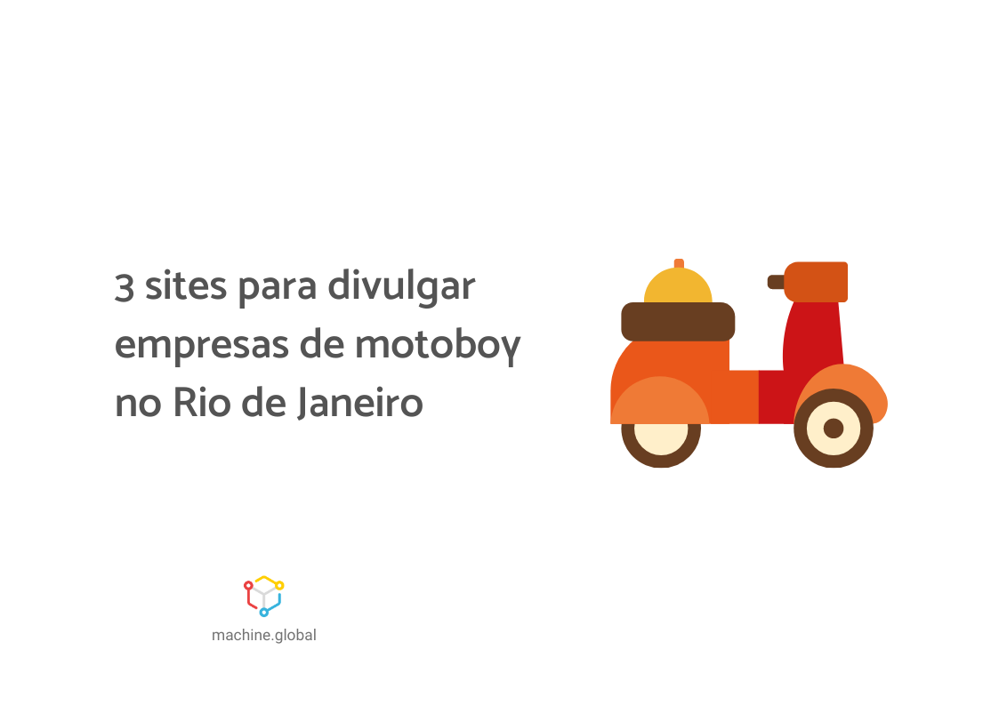 Ilustração de uma pequena moto de entrega, ao lado está escrito: 3 sites para divulgar empresas de motoboy no Rio de Janeiro.
