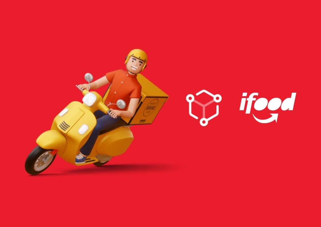 motoboy na moto e logotipo da machine e ifood