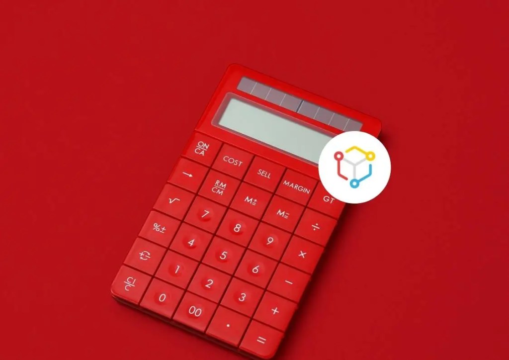 calculadora vermelha com logo da machine
