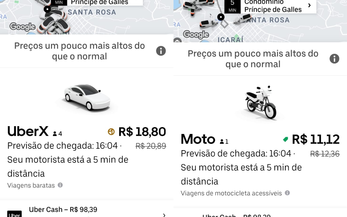 Uber Moto custa 75 a menos do que UberX