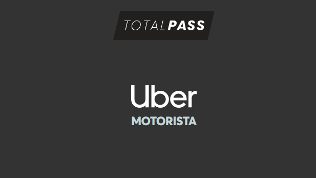 Logotipo da TotalPass em parceria com Uber Motorista, oferecendo descontos em academias para motoristas.