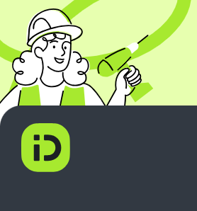 Ilustração de uma pessoa segurando uma ferramenta ao lado do logotipo do inDrive.