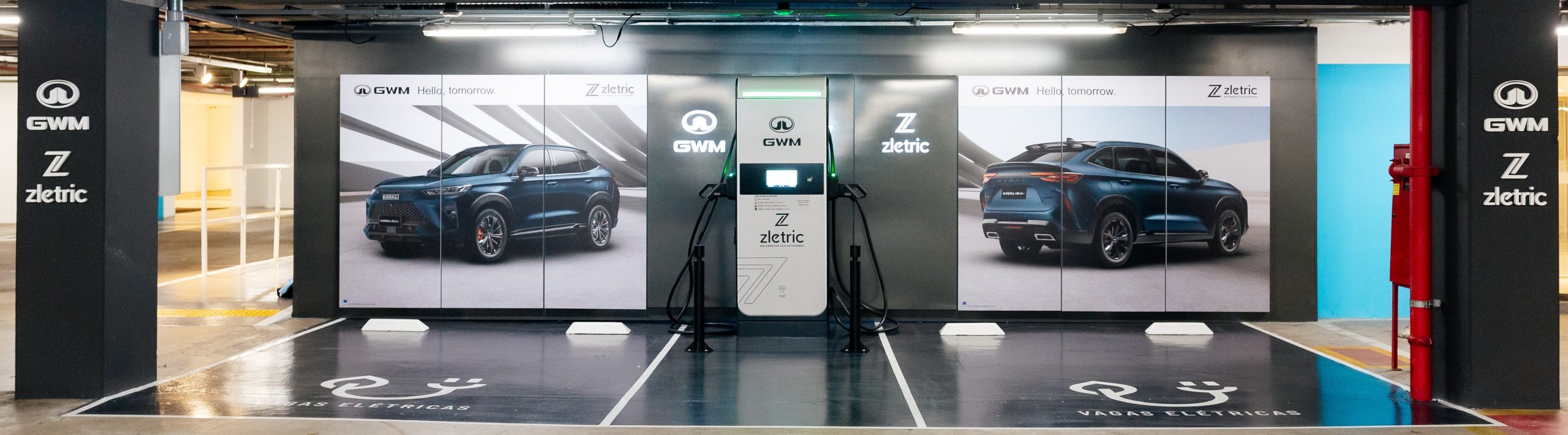 "Estação de carregamento rápido da GWM e Zletric no Shopping JK Iguatemi, São Paulo"