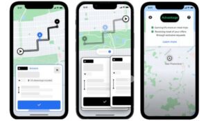 Três telas do aplicativo da Uber exibem recursos do Modo Vantagem. A primeira mostra uma corrida marcada como “Exclusive” com indicação de ganho de 5% extra. A segunda destaca opções de corrida disponíveis no Trip Radar. A terceira tela apresenta o status "Advantage", com benefícios listados, como ganhar 5% a mais na maioria das viagens e receber a maioria das ofertas por solicitações exclusivas.