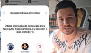 Homem dentro de um carro responde pergunta em vídeo: "Última prestação do carro esse mês, faço outro financiamento, ou fico com o atual quitado?"