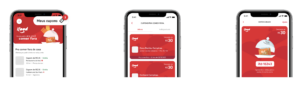 Telas de aplicativo mostrando cupons do iFood para comer fora, com lista de ofertas, detalhes de desconto e código de cupom.