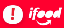 Logotipo do iFood ao lado de ícone de alerta em fundo vermelho, ilustrando aviso sobre golpes e fraudes envolvendo a marca.